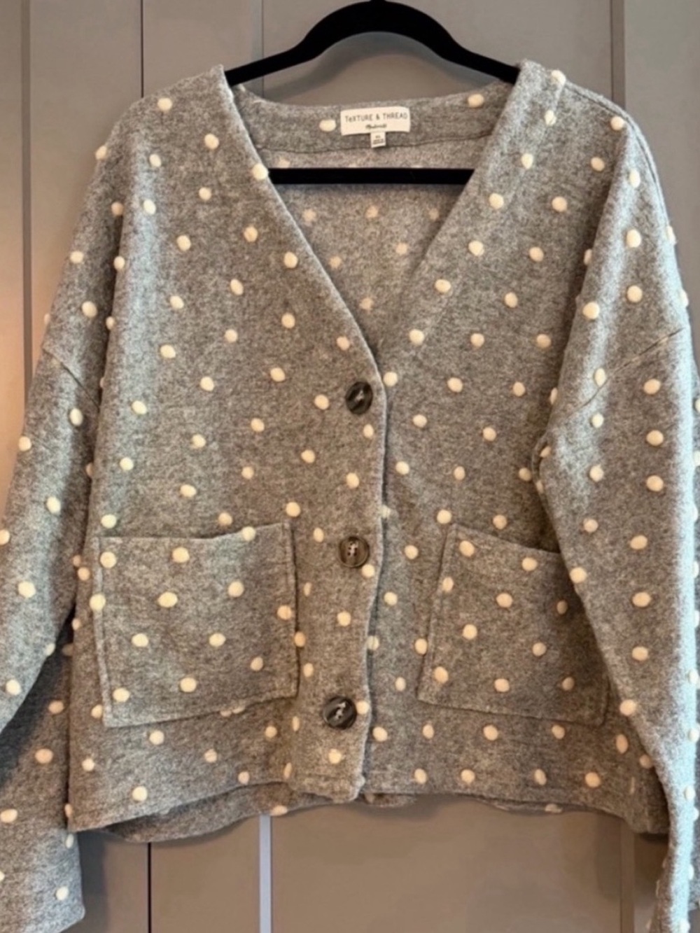 Madewell Size L Gray Polka Dot Cardigan